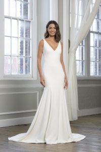 Lyn da crepe v neck wedding dress by Theia available in Adelaide