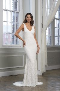 Isabelle tulle beaded v neck wedding dress by Theia available in Adelaide