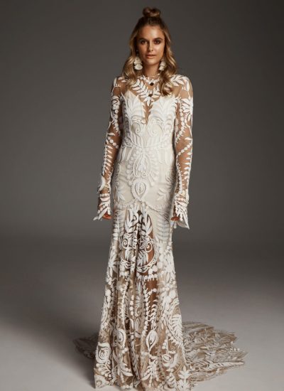 Boho long sleeve wedding dress