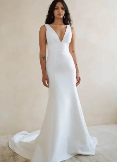 Ilaana simple V-neck wedding dress by Jenny Yoo available in Adelaide