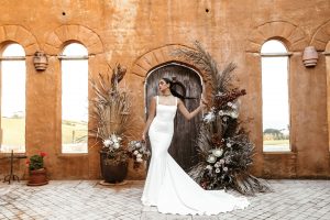 Modern boho lace square neck wedding dresses Adelaide lovers society