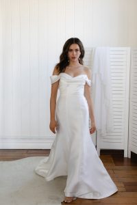 Off the shoulder wedding dress available in Adelaide