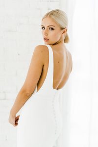 Square neck wedding dress by Alyssa Kristin available in Adelaide