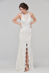 modern lace high neck wedding dress available in Adelaide